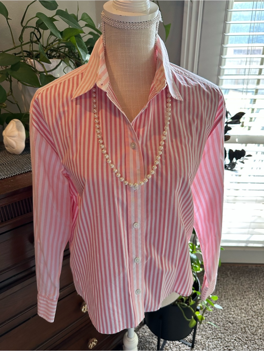Talbots Pink and White Striped Button-Down Shirt